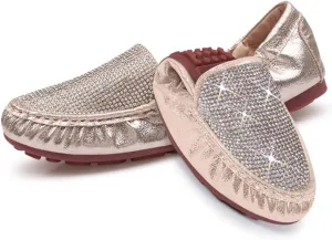 KUNWFNIX Women's Ballet Flats Crystal Wedding Ballerina Shoes Pointed Toe Pearl Diamond Low Heel Comfortable Dressy Work Business Dance Flats