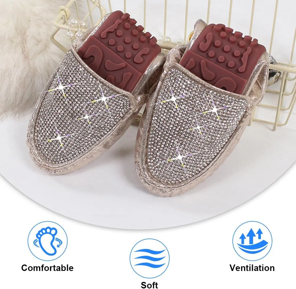 KUNWFNIX Women's Ballet Flats Crystal Wedding Ballerina Shoes Pointed Toe Pearl Diamond Low Heel Comfortable Dressy Work Business Dance Flats