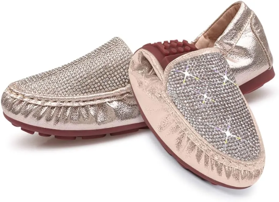KUNWFNIX Women's Ballet Flats Crystal Wedding Ballerina Shoes Pointed Toe Pearl Diamond Low Heel Comfortable Dressy Work Business Dance Flats