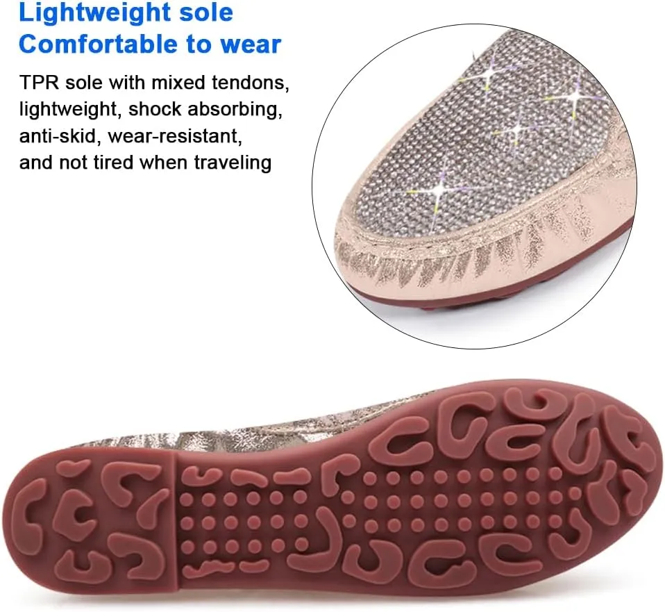 KUNWFNIX Women's Ballet Flats Crystal Wedding Ballerina Shoes Pointed Toe Pearl Diamond Low Heel Comfortable Dressy Work Business Dance Flats