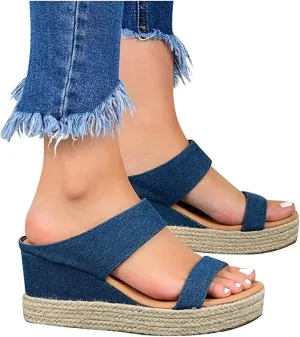 Ladmiple Summer Sandals for Women 2023 Platform Slip On Shoes Wedge Sandals Open Toe Comfy Dressy High Heel Wedge Sandal