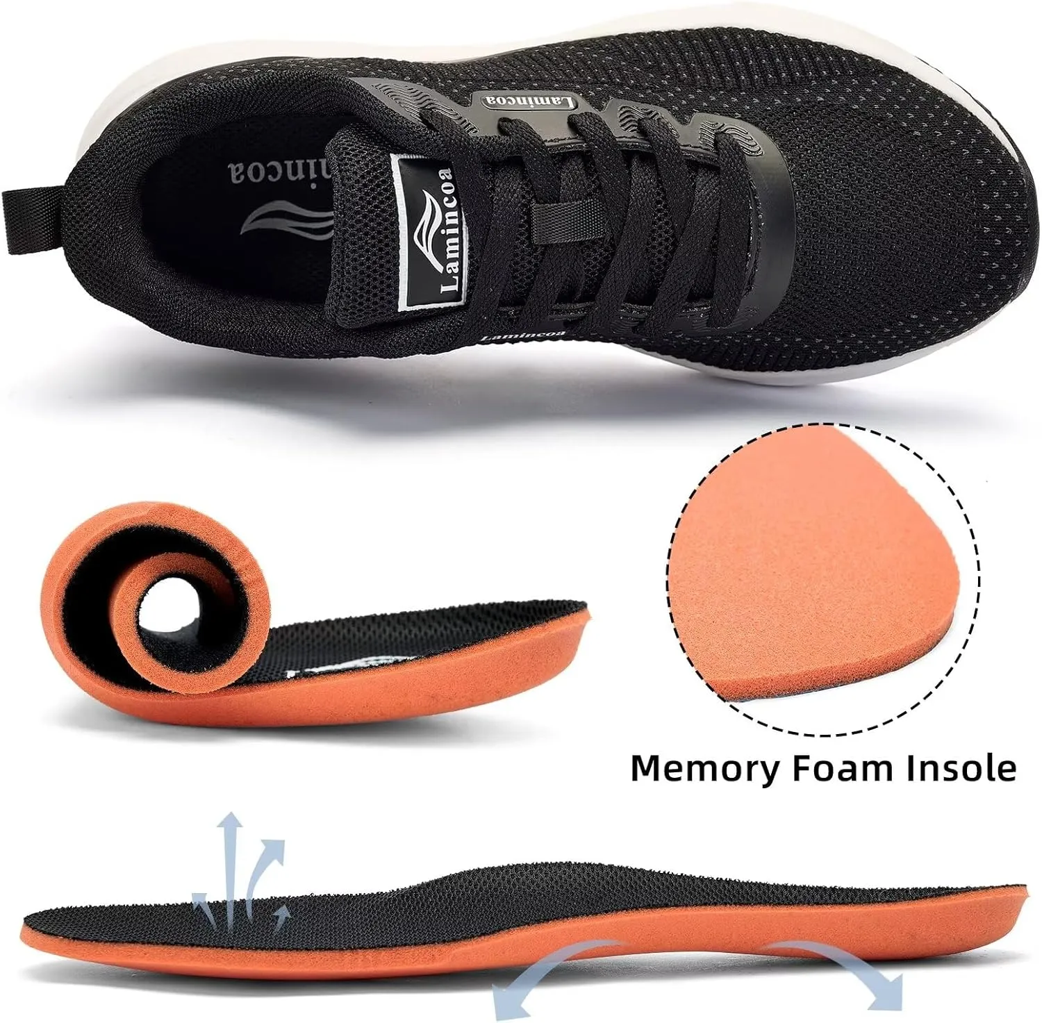 Lamincoa Womens Walking Shoes Lightweight Running Sneakers for Women Memory Foam Soft Women’s Tennis Shoes Breathable Mesh Shoes for Gym Workout Sports