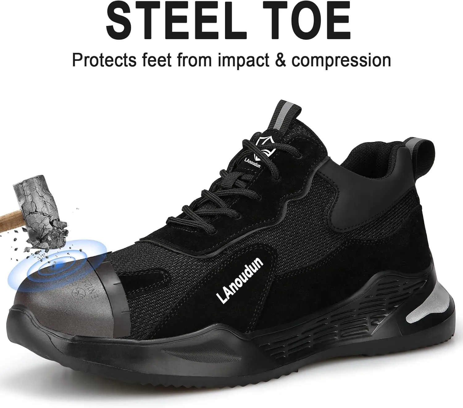 LAoutun Steel Toe Shoes for Men Women Comfortable Lightweight Work Safety Shoes for Men Women Puncture Proof Indestructible Sneakers Construction Work Utility Sneakers