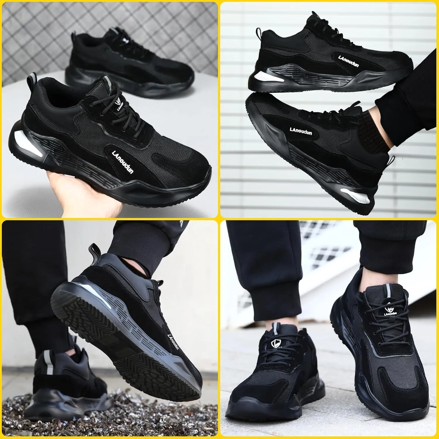 LAoutun Steel Toe Shoes for Men Women Comfortable Lightweight Work Safety Shoes for Men Women Puncture Proof Indestructible Sneakers Construction Work Utility Sneakers