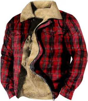 LCMTWX Men's Flannel Jackets Plaid Pocket Hooded Padded Loose Shirt Top Jacket Coats Lined Hooded Plaid Shirt Jacket Fleece