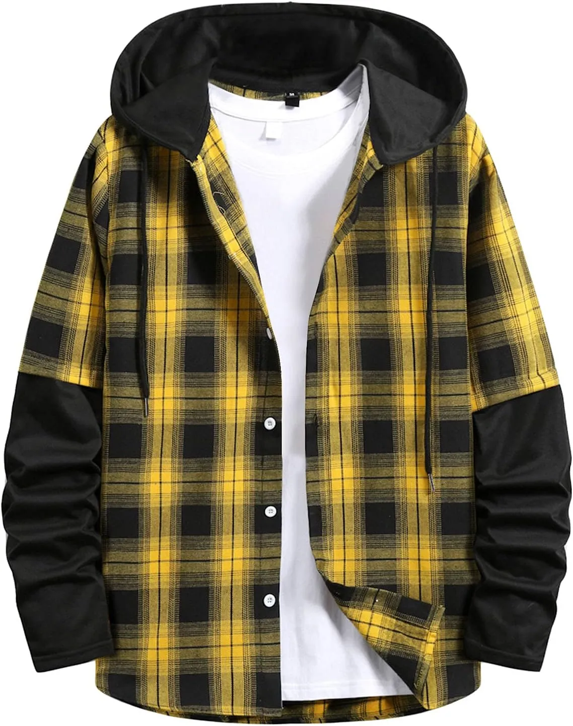 LCMTWX Mens Plaid Flannel Jacket Plaid Print Lapel Button Down Pocket Long Sleeve Shirt Patchwork Jacket Thickened ​Coat