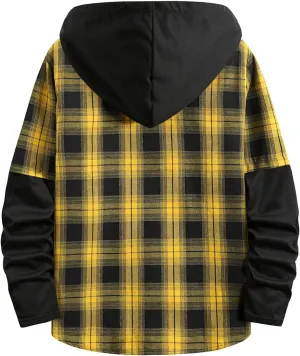 LCMTWX Mens Plaid Flannel Jacket Plaid Print Lapel Button Down Pocket Long Sleeve Shirt Patchwork Jacket Thickened ​Coat