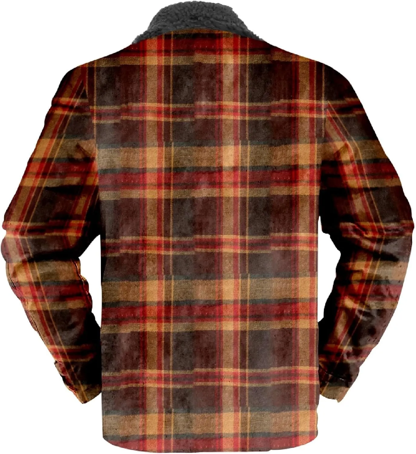 LCMTWX Mens Plaid Jacket Casual Plaid Print Lapel Button Down Pocket Long Sleeve Shirt Patchwork Jacket Thickened ​Coat