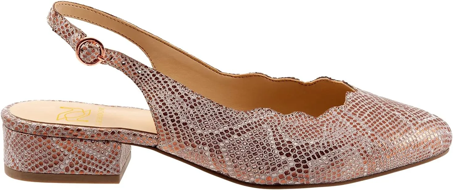 LEHOOR Women's Low Chunky Heel Slingback Pumps Shoes Ankle Strap Pointed Closed Toe 2 Inch Mid Block Heel Dress Sandals Shoes Backless Buckle Straps Snakeskin Ladies Dressy Elegant Comfort 4-11 M US