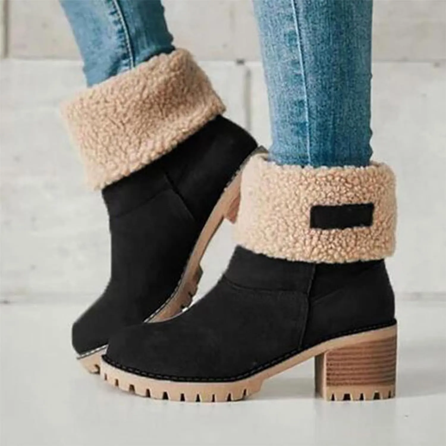 LELEBEAR Libiyi Boots, Libiyi Seniors' Chunky Heel Winter Boots, Libiyi Women's Chunky Heel Round Toe Snow Boots for Seniors
