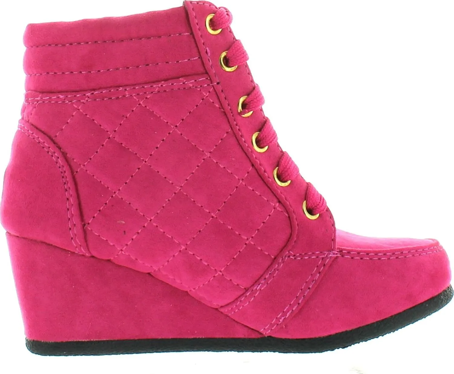 Link Peggy-63K Children Girl's Wedge Heel Lace Up Diamond Shape Quilted Sneakers