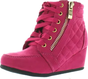 Link Peggy-63K Children Girl's Wedge Heel Lace Up Diamond Shape Quilted Sneakers