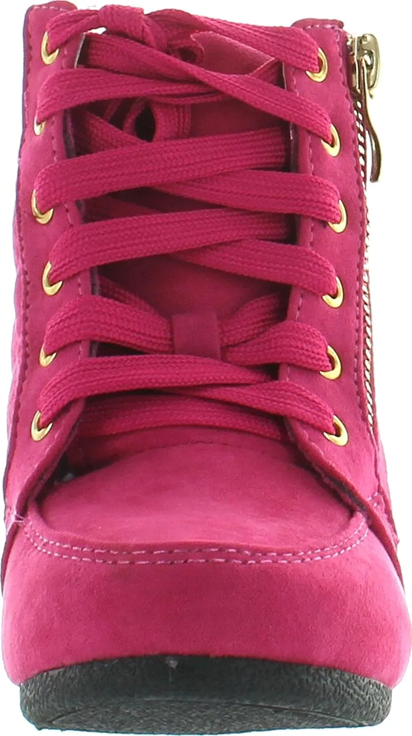 Link Peggy-63K Children Girl's Wedge Heel Lace Up Diamond Shape Quilted Sneakers