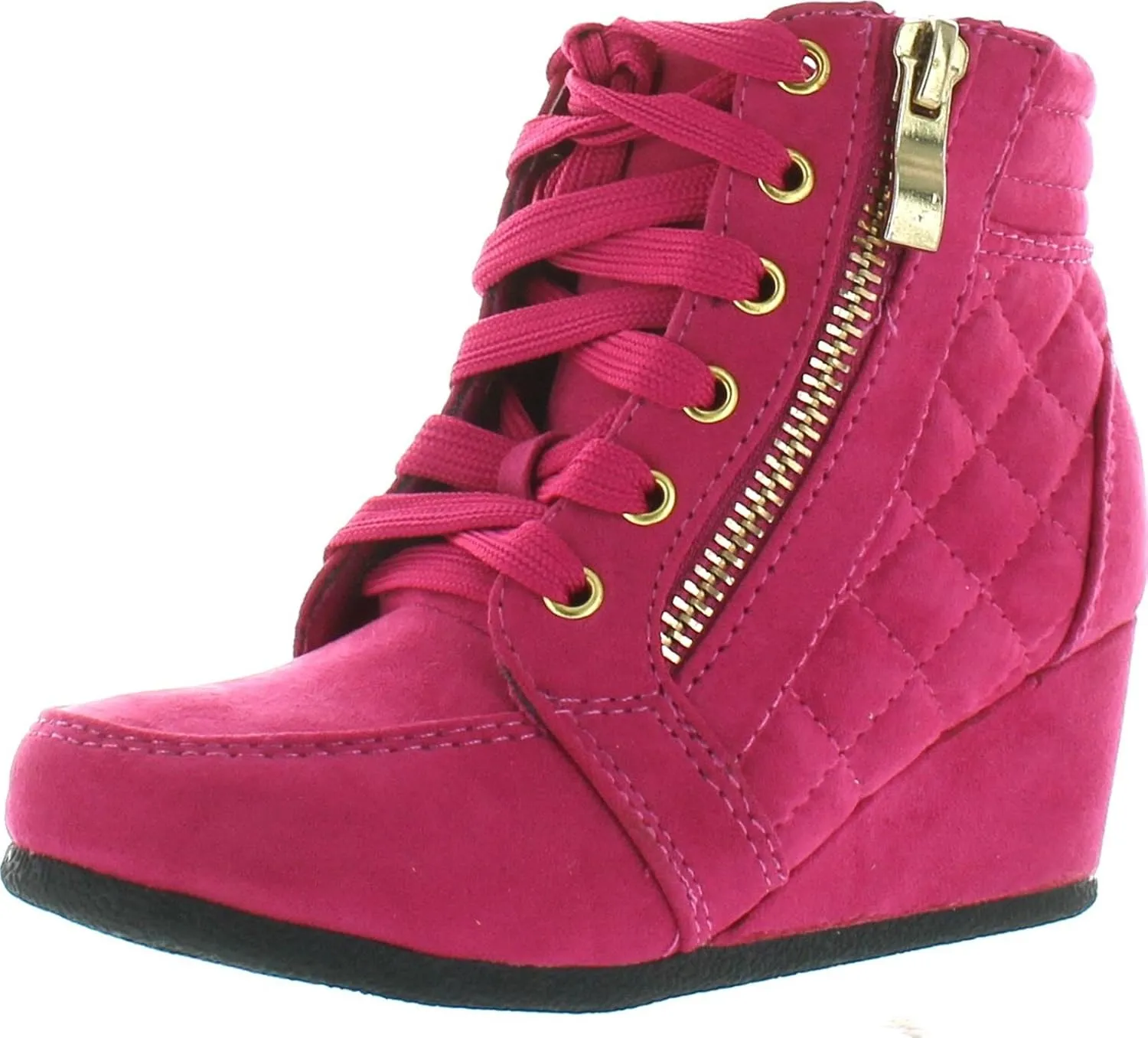 Link Peggy-63K Children Girl's Wedge Heel Lace Up Diamond Shape Quilted Sneakers