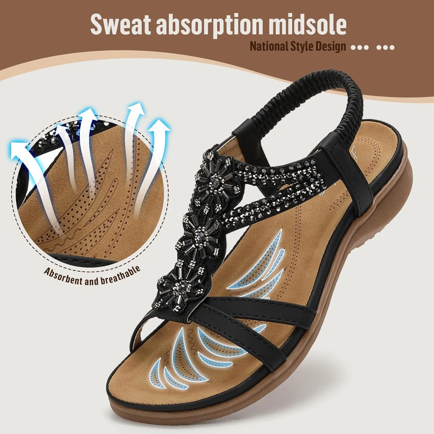 Littleplum Sandals Women Flat Dressy Sandal Summer Comfortable Slip-on Casual Beach Shoes Dress Bohemian Ankle Elastic Flats Sandals