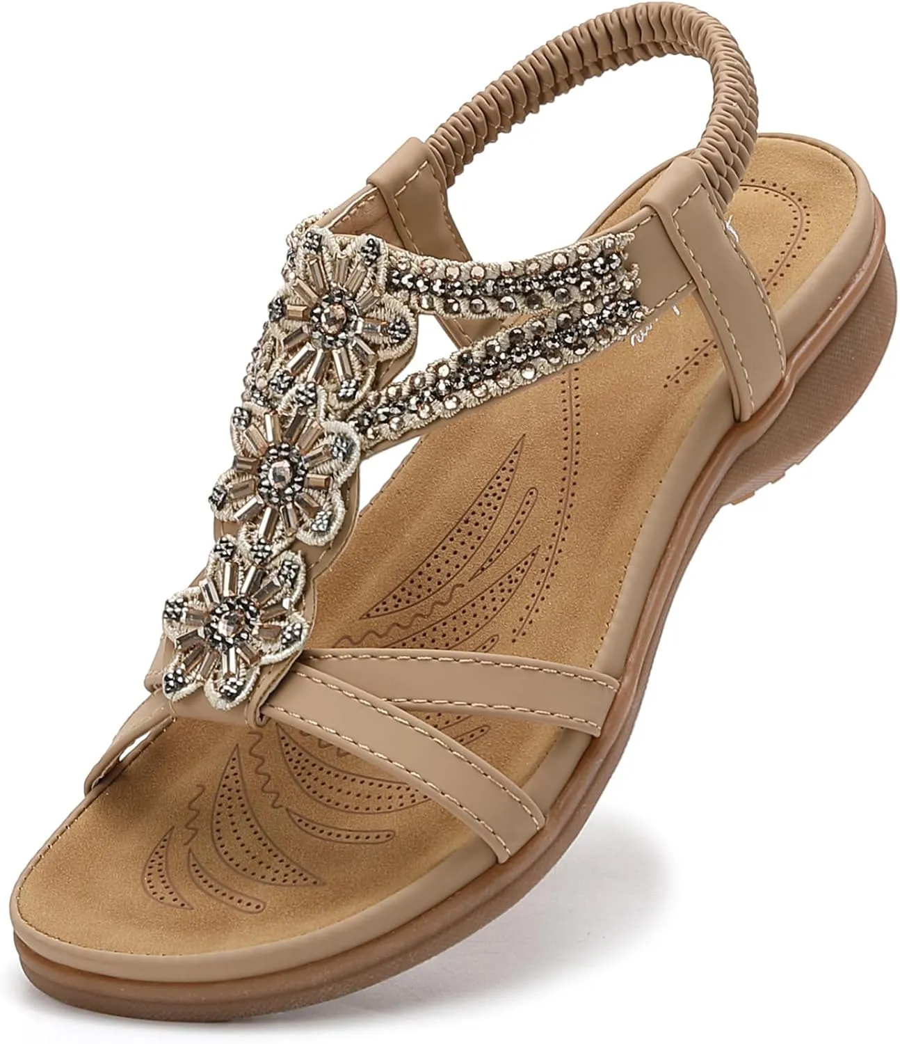 Littleplum Sandals Women Flat Dressy Sandal Summer Comfortable Slip-on Casual Beach Shoes Dress Bohemian Ankle Elastic Flats Sandals