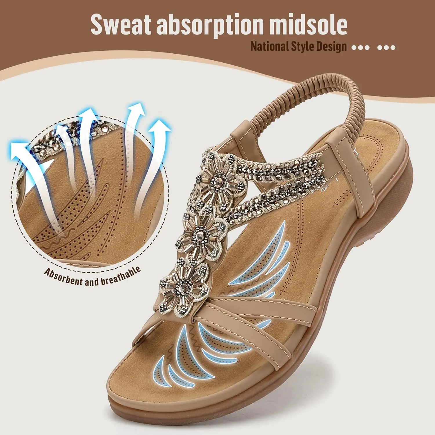 Littleplum Sandals Women Flat Dressy Sandal Summer Comfortable Slip-on Casual Beach Shoes Dress Bohemian Ankle Elastic Flats Sandals