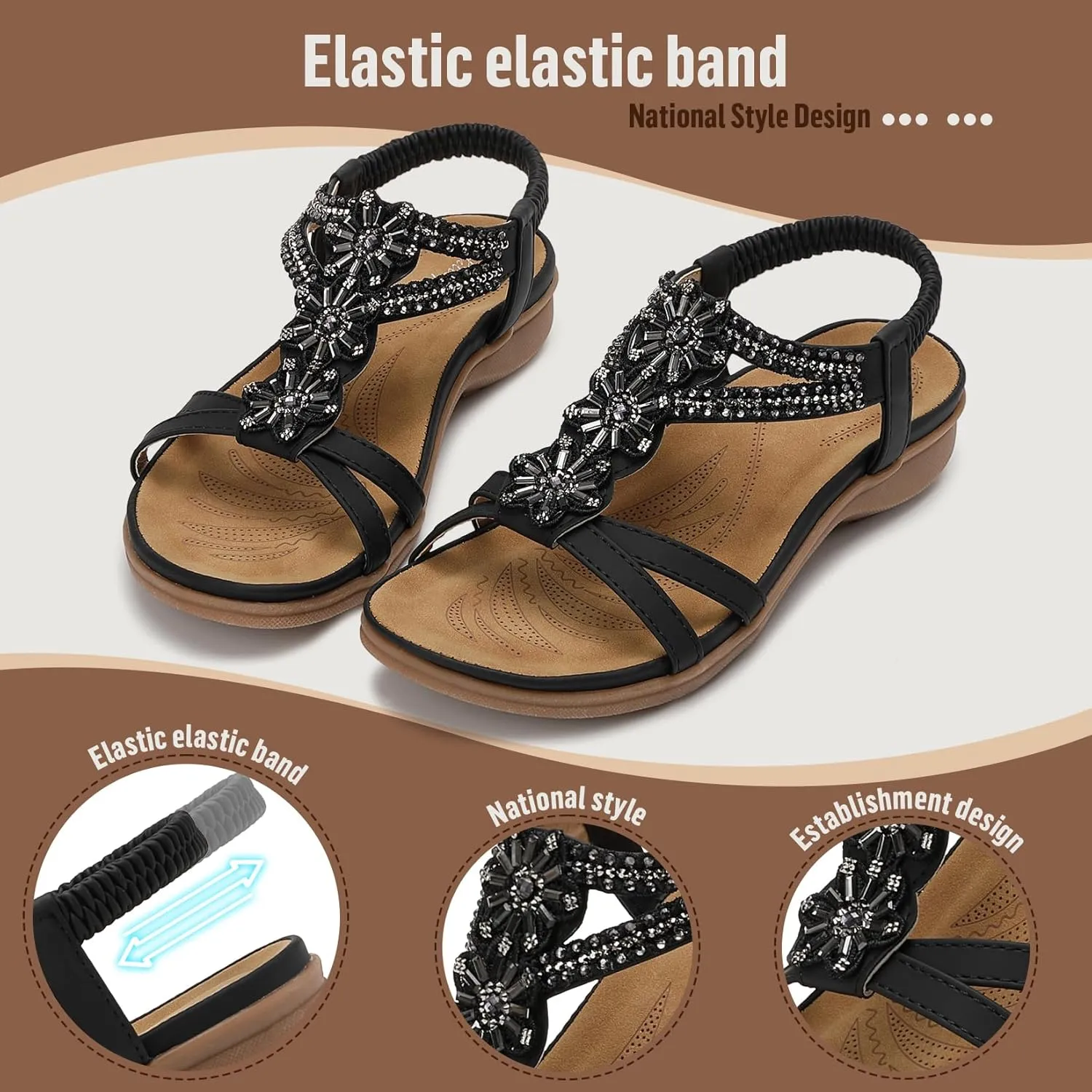 Littleplum Sandals Women Flat Dressy Sandal Summer Comfortable Slip-on Casual Beach Shoes Dress Bohemian Ankle Elastic Flats Sandals