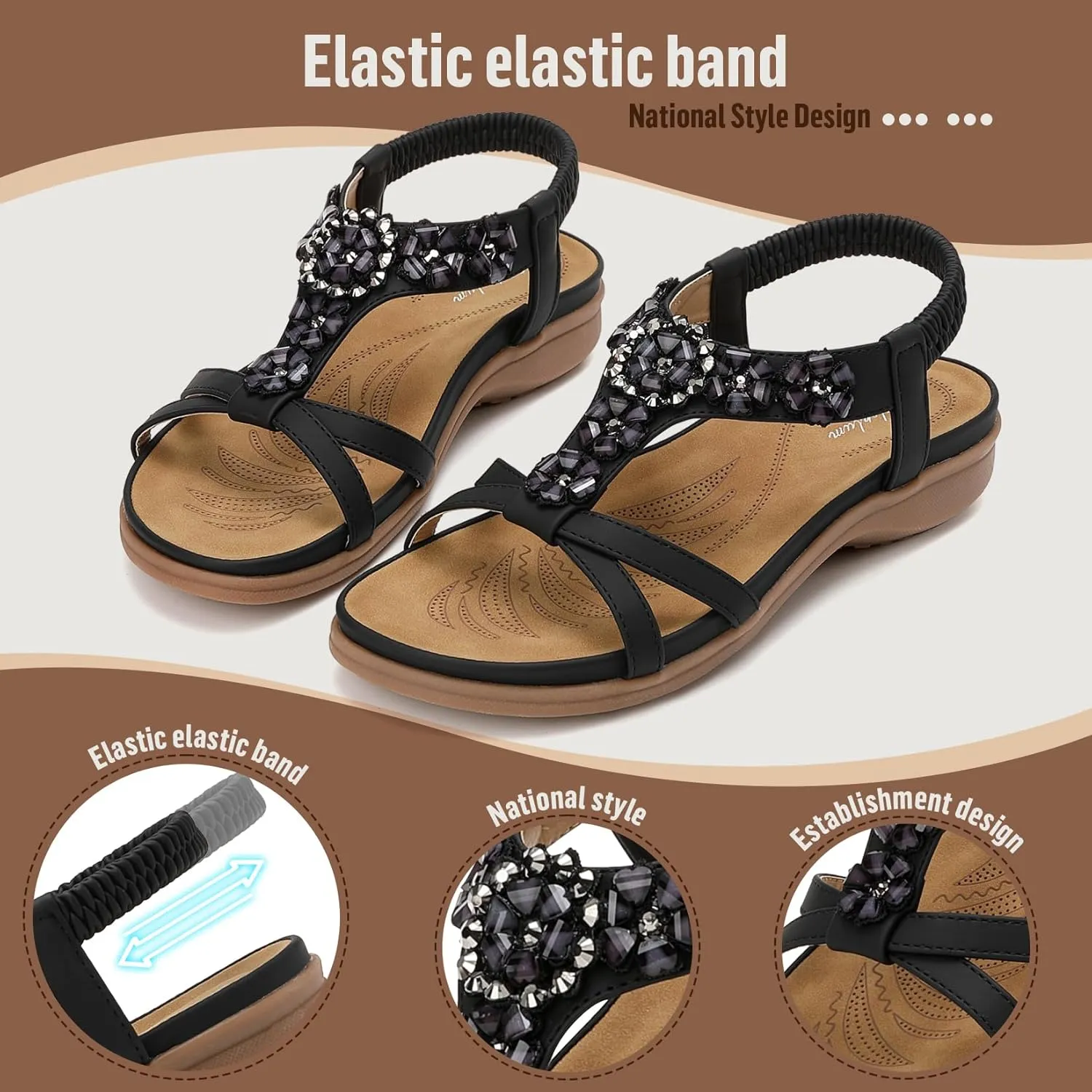 Littleplum Sandals Women Flat Dressy Sandal Summer Comfortable Slip-on Casual Beach Shoes Dress Bohemian Ankle Elastic Flats Sandals