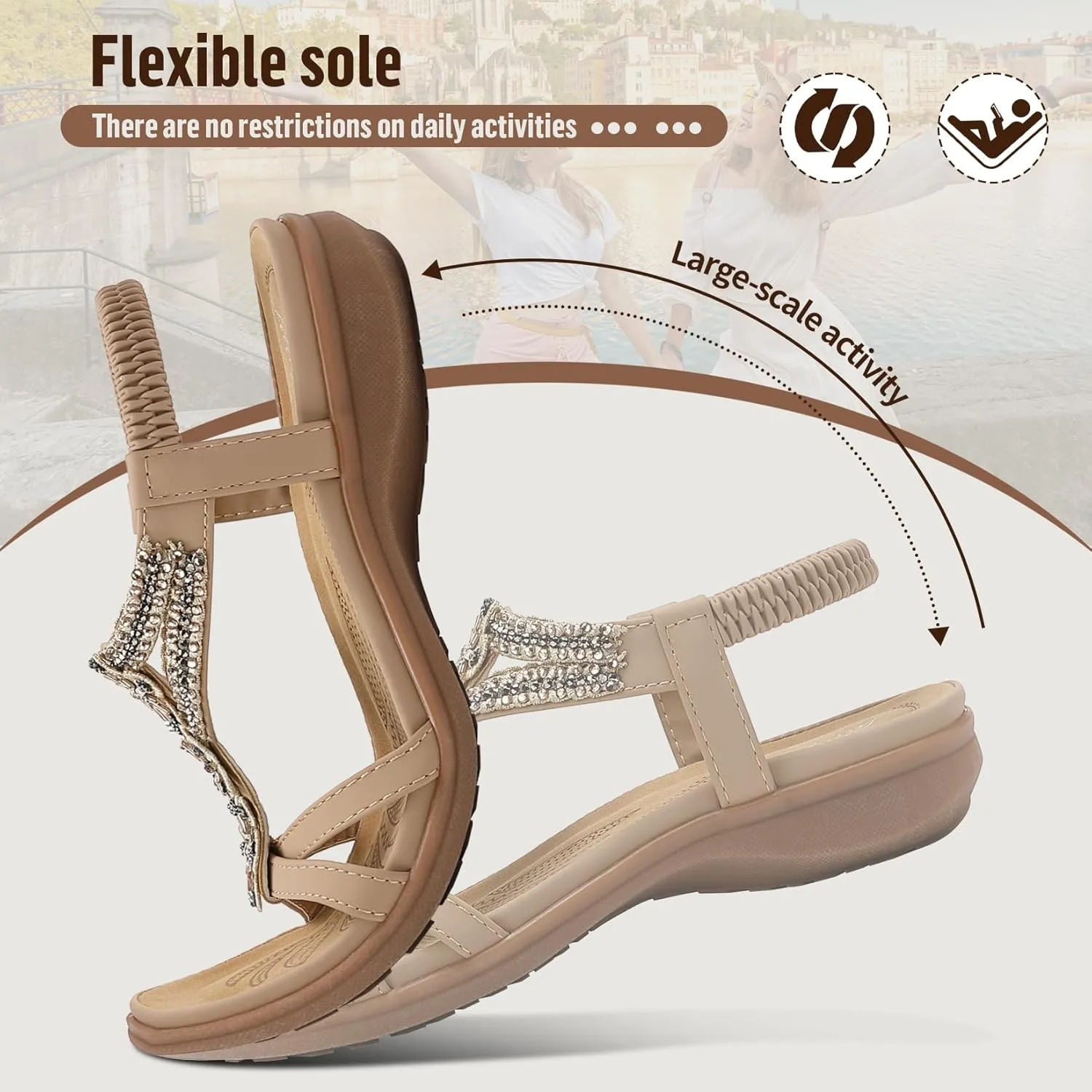 Littleplum Sandals Women Flat Dressy Sandal Summer Comfortable Slip-on Casual Beach Shoes Dress Bohemian Ankle Elastic Flats Sandals