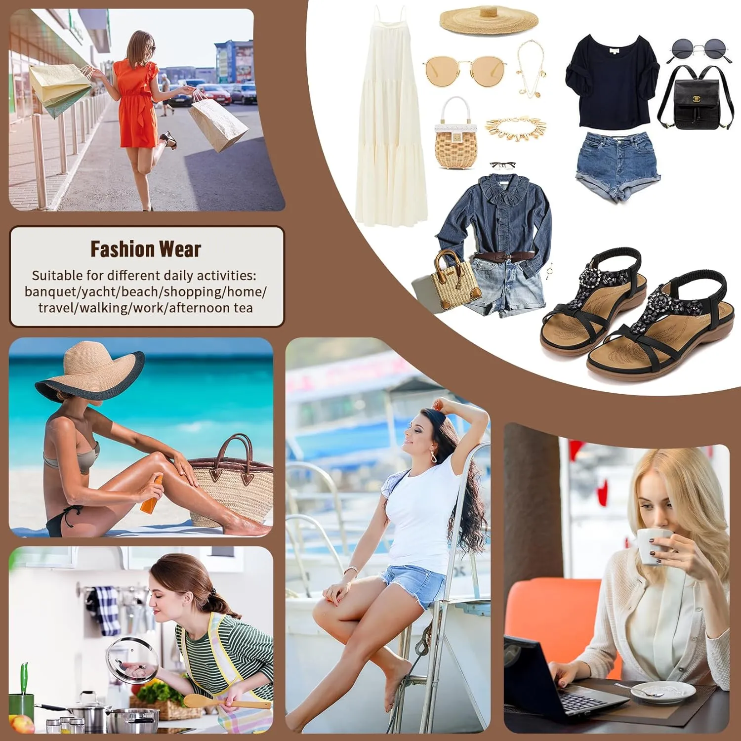Littleplum Sandals Women Flat Dressy Sandal Summer Comfortable Slip-on Casual Beach Shoes Dress Bohemian Ankle Elastic Flats Sandals
