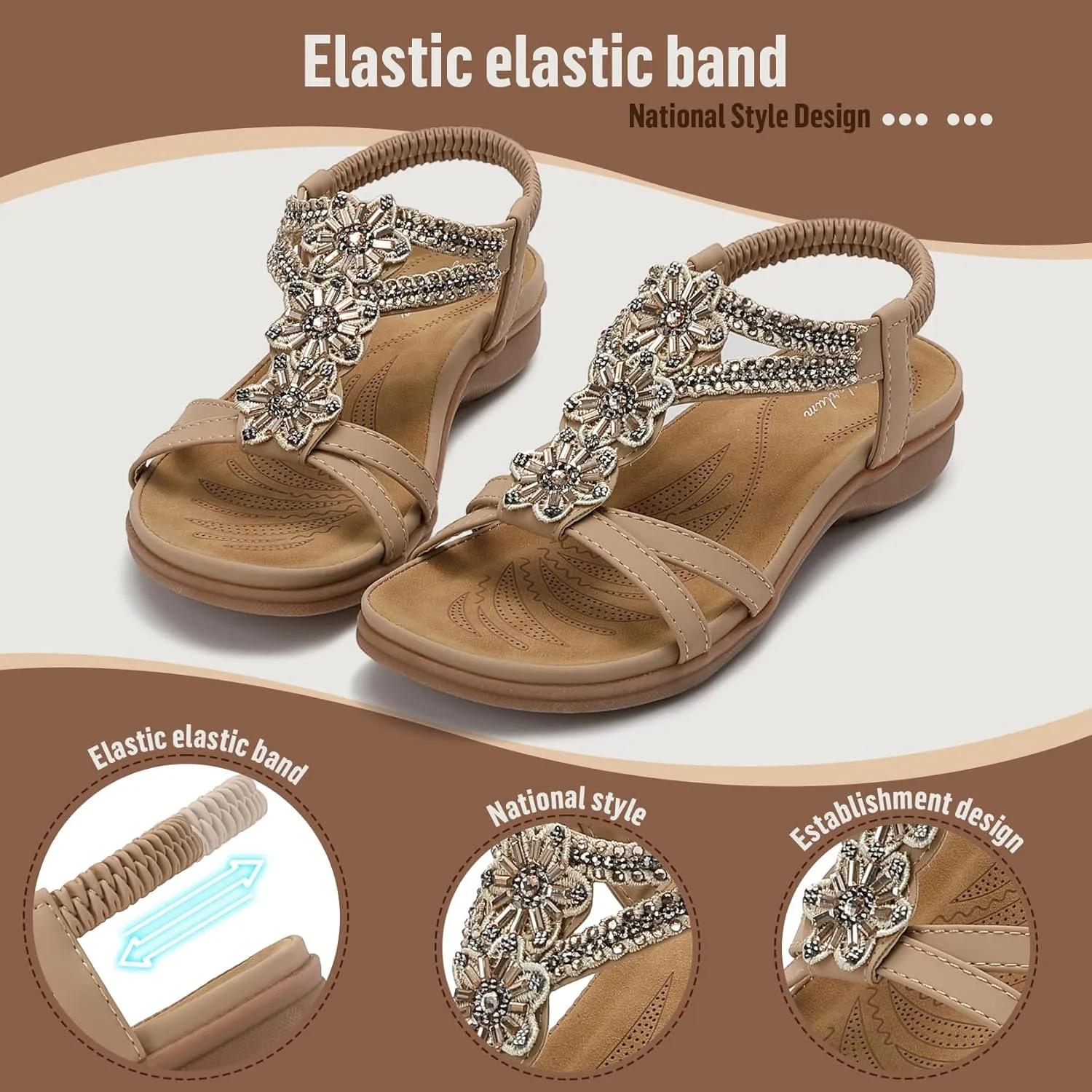 Littleplum Sandals Women Flat Dressy Sandal Summer Comfortable Slip-on Casual Beach Shoes Dress Bohemian Ankle Elastic Flats Sandals