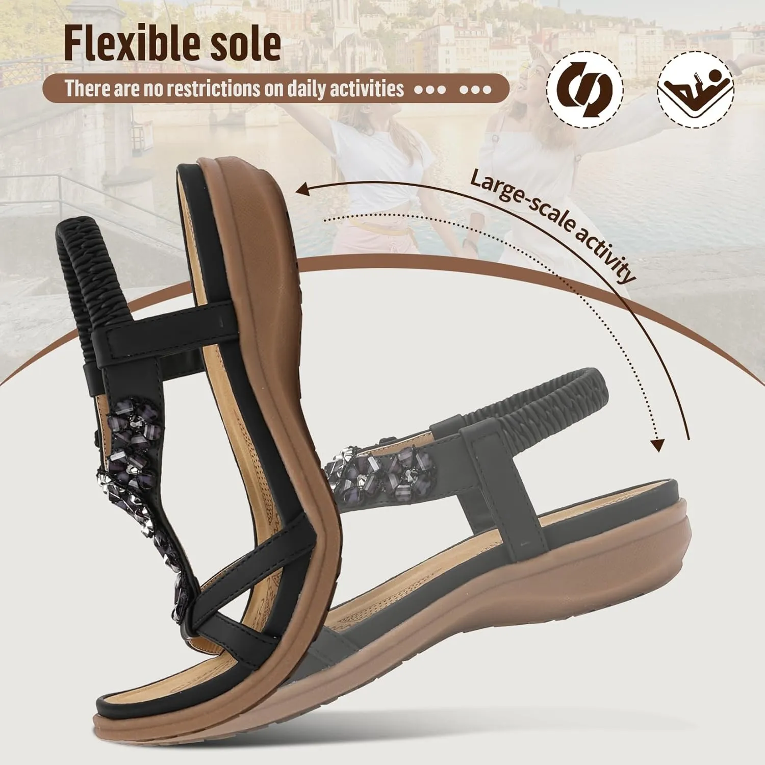 Littleplum Sandals Women Flat Dressy Sandal Summer Comfortable Slip-on Casual Beach Shoes Dress Bohemian Ankle Elastic Flats Sandals