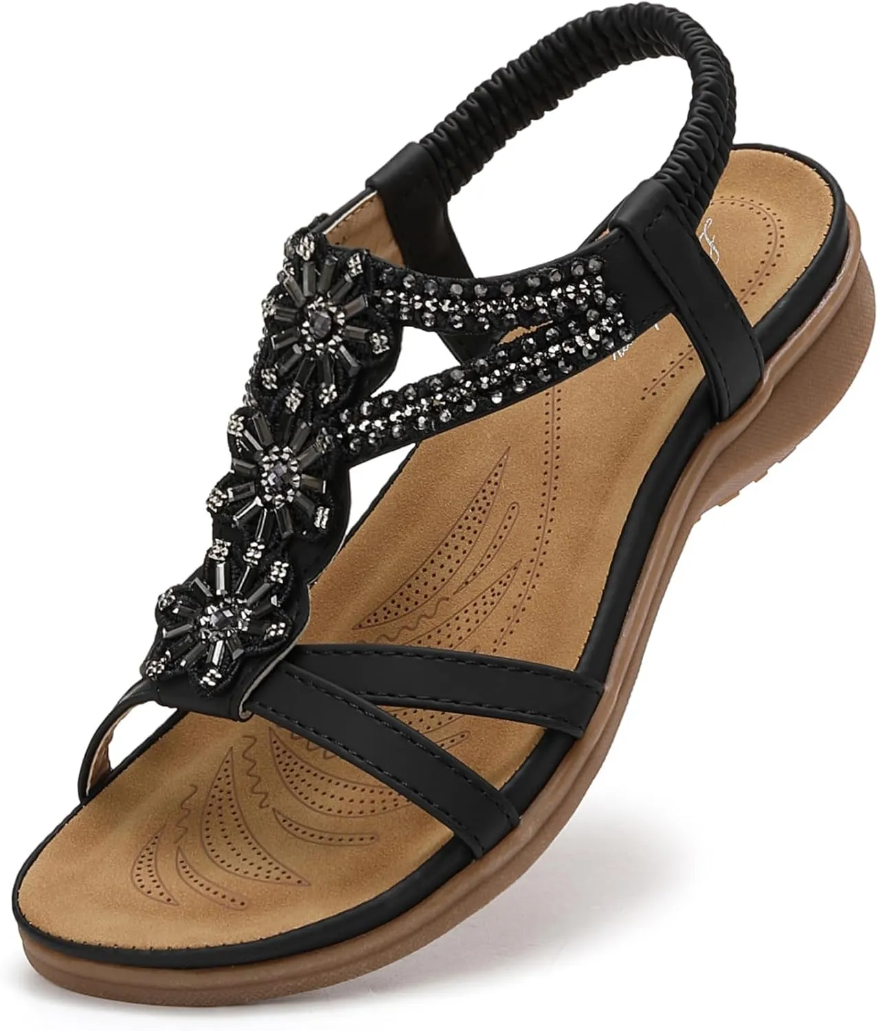 Littleplum Sandals Women Flat Dressy Sandal Summer Comfortable Slip-on Casual Beach Shoes Dress Bohemian Ankle Elastic Flats Sandals