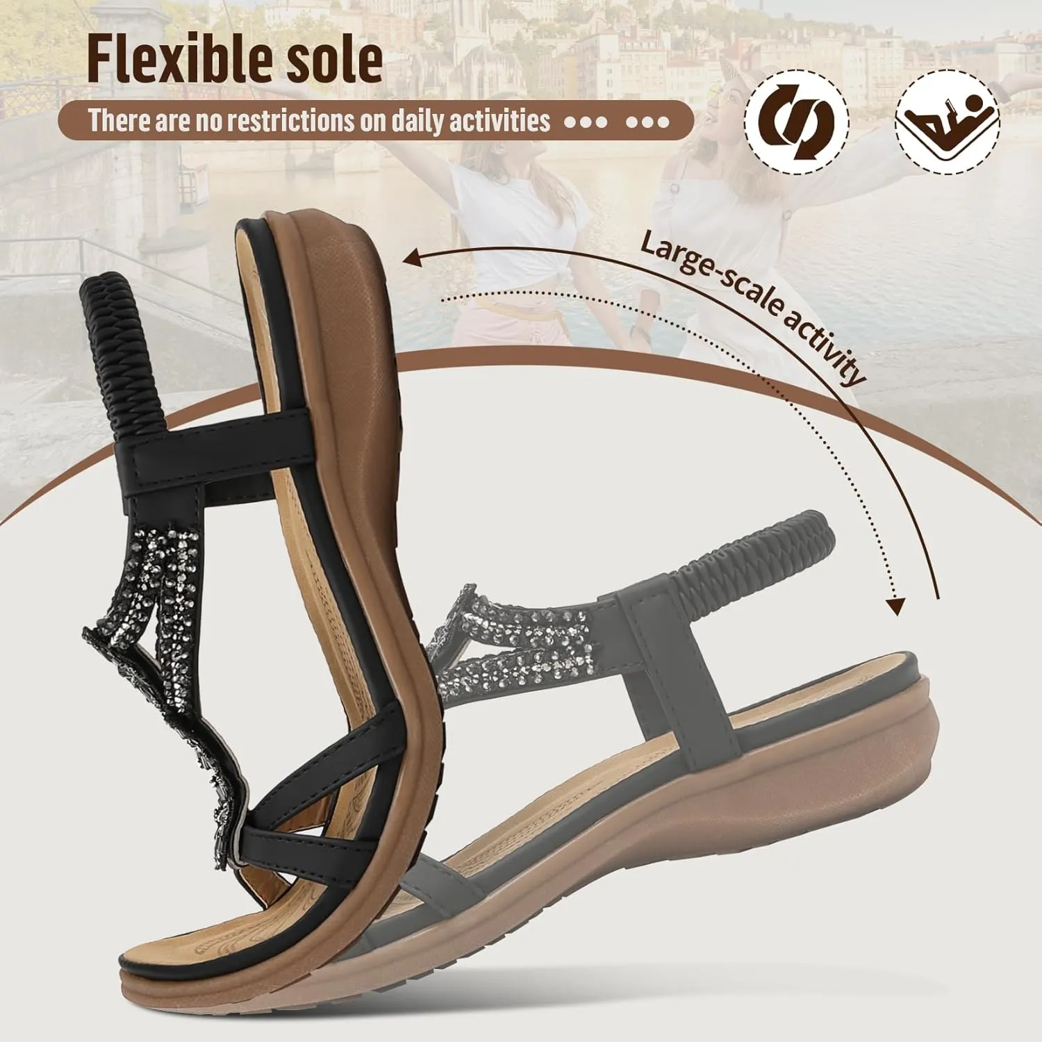 Littleplum Sandals Women Flat Dressy Sandal Summer Comfortable Slip-on Casual Beach Shoes Dress Bohemian Ankle Elastic Flats Sandals
