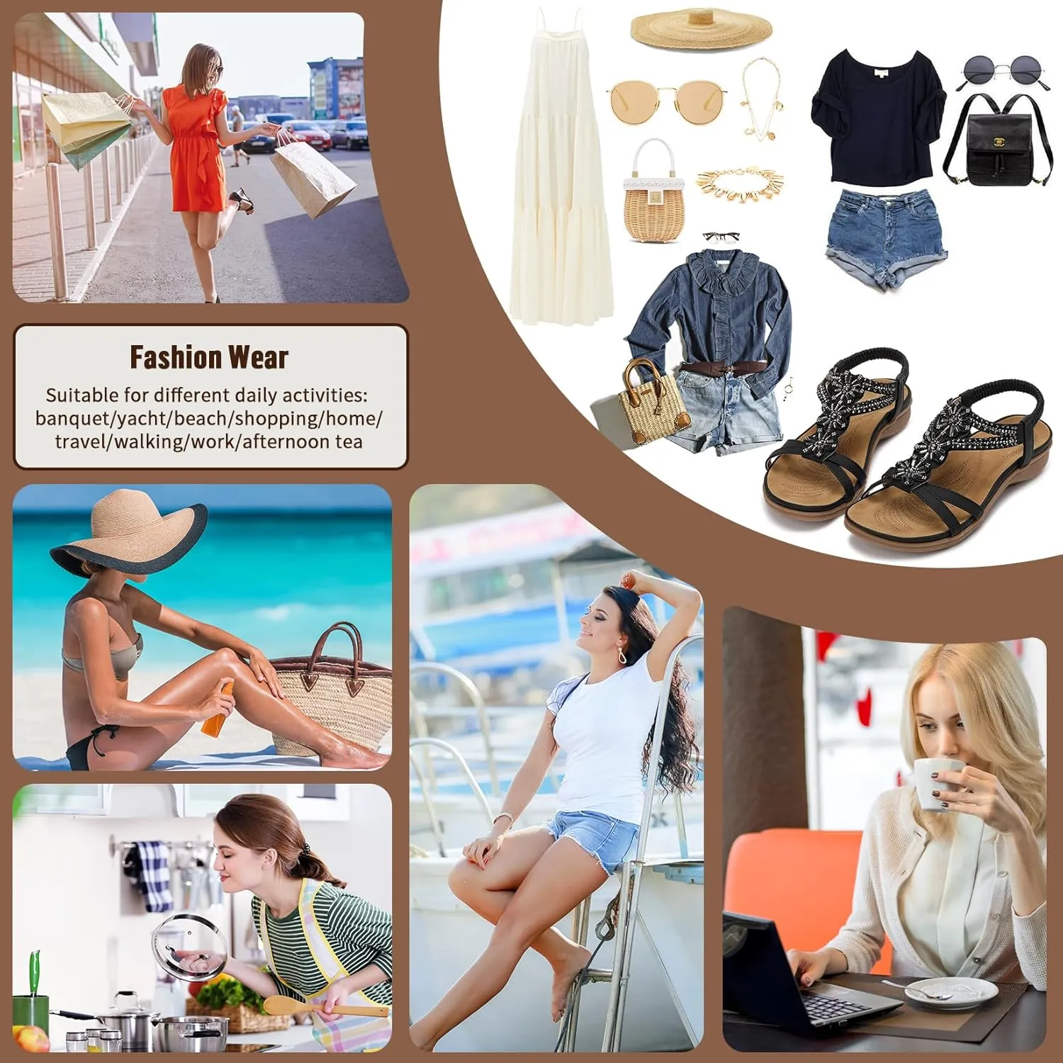 Littleplum Sandals Women Flat Dressy Sandal Summer Comfortable Slip-on Casual Beach Shoes Dress Bohemian Ankle Elastic Flats Sandals