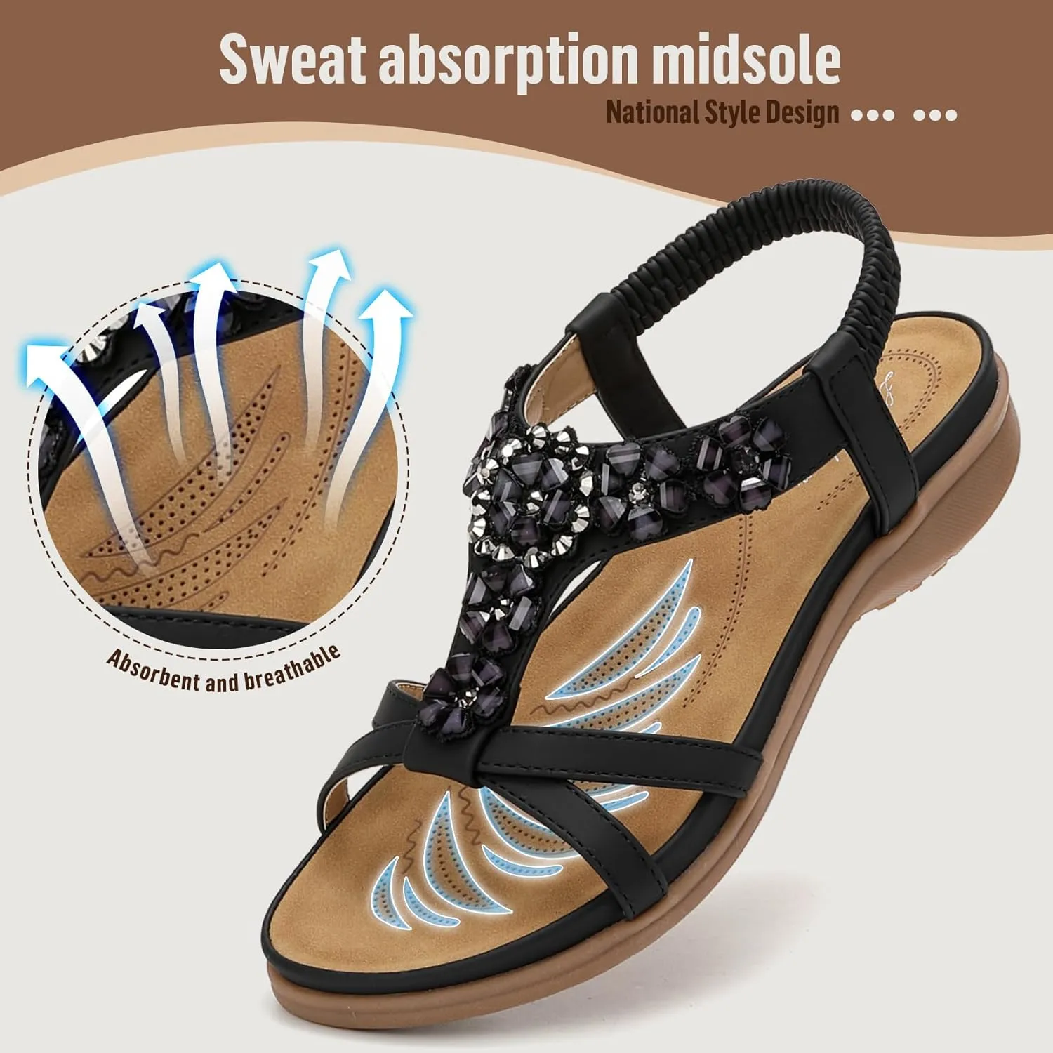 Littleplum Sandals Women Flat Dressy Sandal Summer Comfortable Slip-on Casual Beach Shoes Dress Bohemian Ankle Elastic Flats Sandals