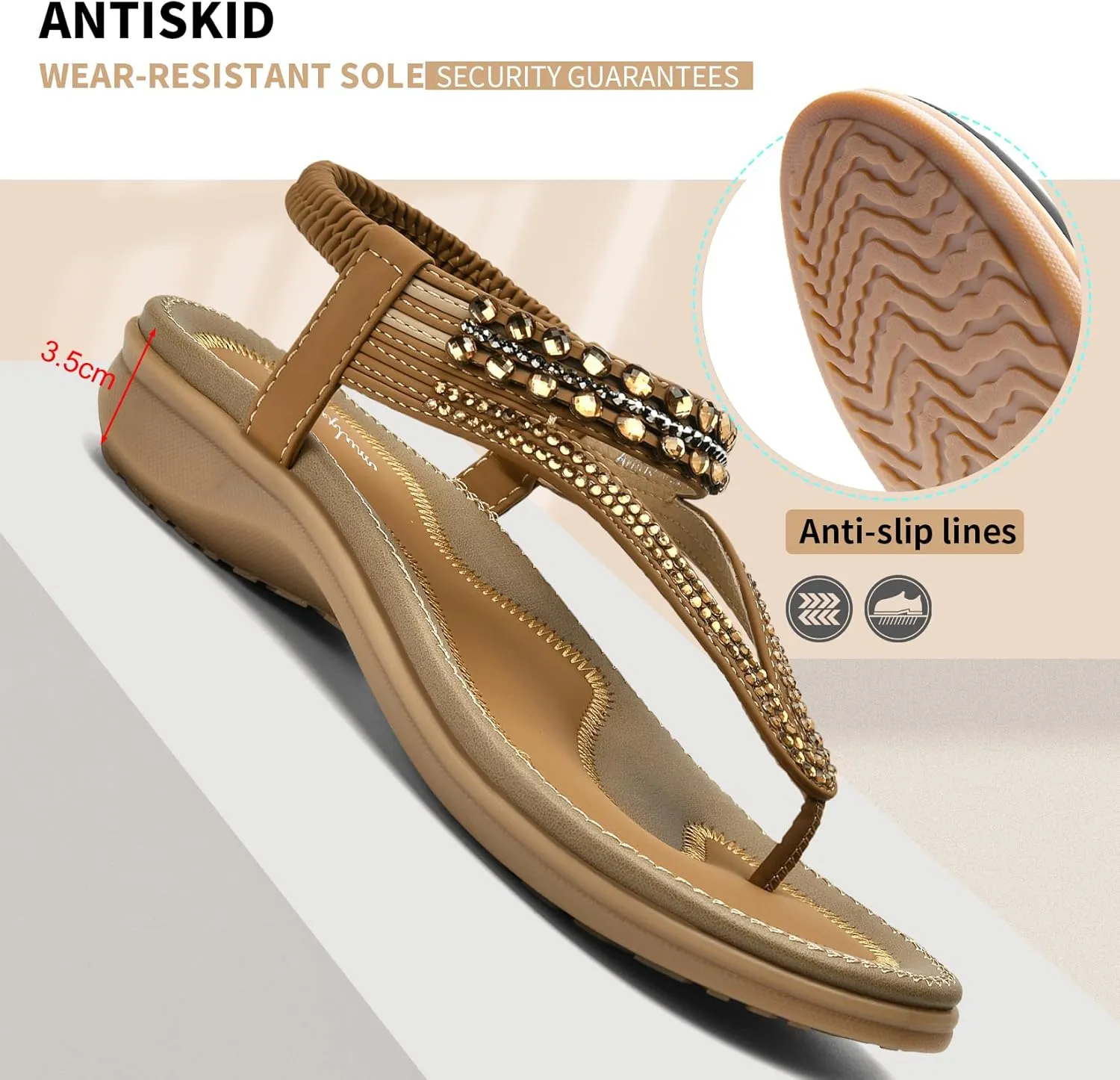 Littleplum Womens Sandals Arch Support Slingback Rhinestone Dressy Sandals Comfort Summer Shoes Ankle Strap Elastic Flats for Beach Walking