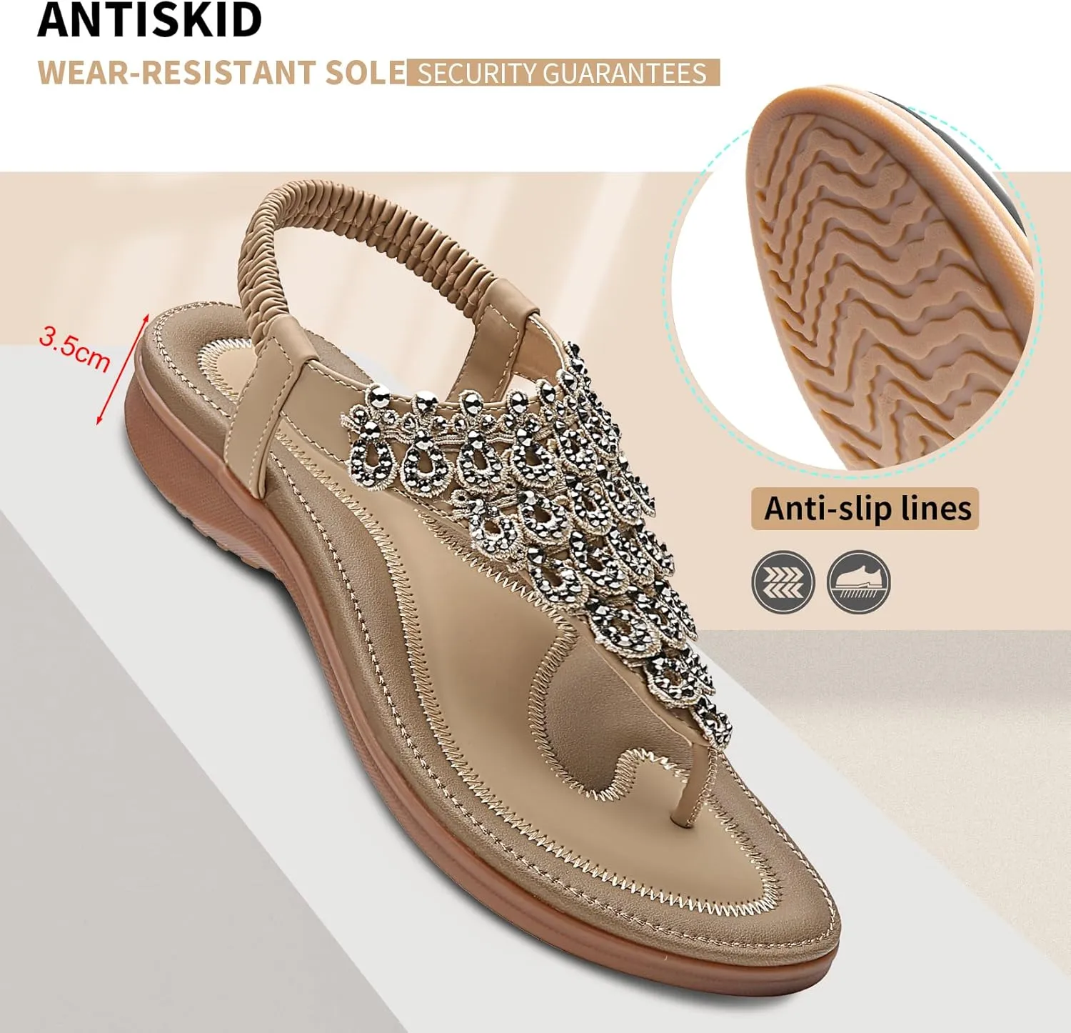 Littleplum Womens Sandals Arch Support Slingback Rhinestone Dressy Sandals Comfort Summer Shoes Ankle Strap Elastic Flats for Beach Walking