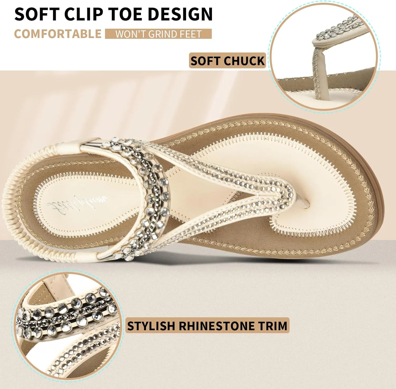 Littleplum Womens Sandals Arch Support Slingback Rhinestone Dressy Sandals Comfort Summer Shoes Ankle Strap Elastic Flats for Beach Walking