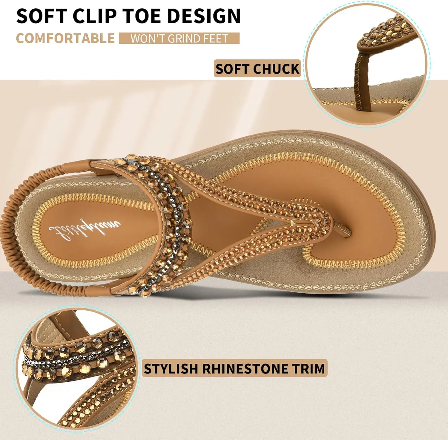 Littleplum Womens Sandals Arch Support Slingback Rhinestone Dressy Sandals Comfort Summer Shoes Ankle Strap Elastic Flats for Beach Walking