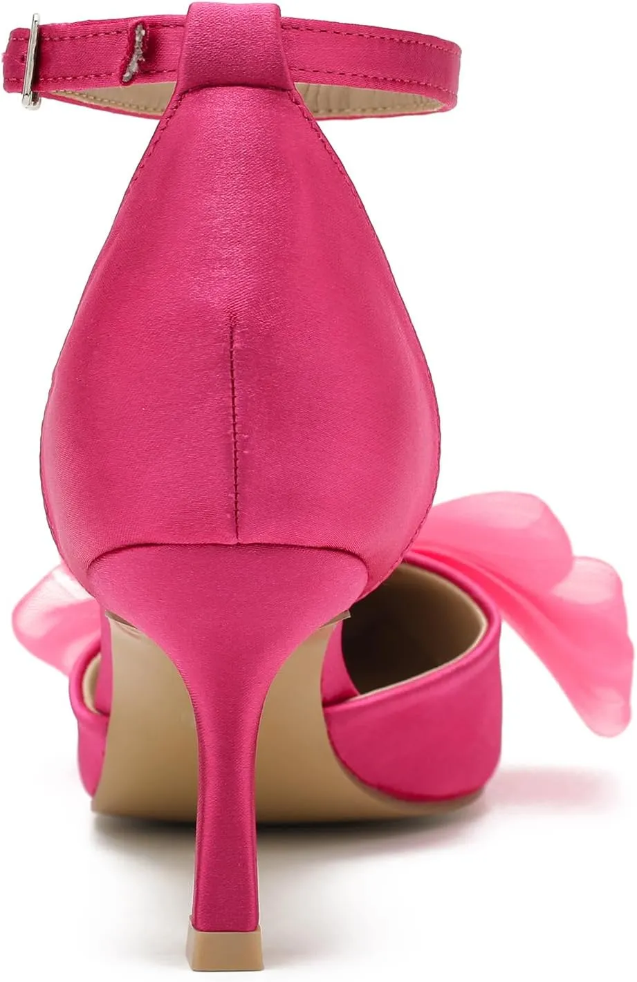 LIURUIJIA Women's Closed Toe Bow Heels Ankle Strap Pointed Toe Satin Low Heel Pumps Comfortable Wedding Bridal Party Prom Dress Shoes