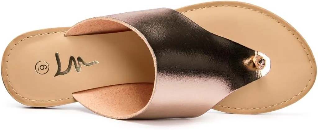 LM Women's Thong Sandals T Strap Sandals Slip On Flat Sandals Flip Flop Casual Slide Sandals for Women Dressy Summer