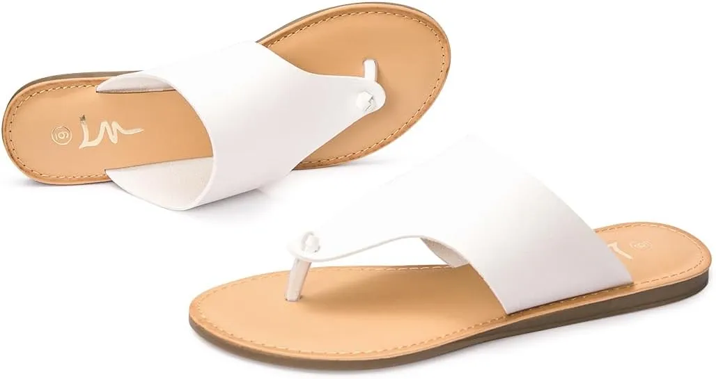 LM Women's Thong Sandals T Strap Sandals Slip On Flat Sandals Flip Flop Casual Slide Sandals for Women Dressy Summer