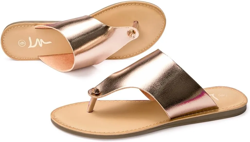 LM Women's Thong Sandals T Strap Sandals Slip On Flat Sandals Flip Flop Casual Slide Sandals for Women Dressy Summer