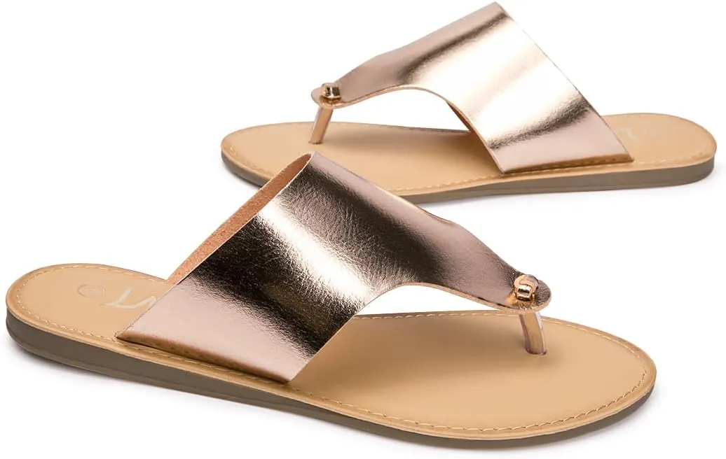 LM Women's Thong Sandals T Strap Sandals Slip On Flat Sandals Flip Flop Casual Slide Sandals for Women Dressy Summer