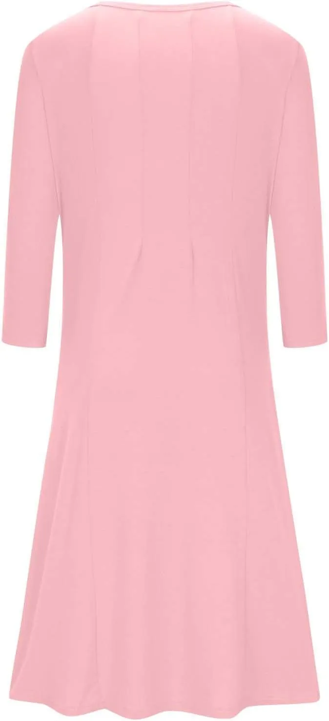 Long Dresses for Women Casual Plus Size Solid 3/4 Sleeve Loose Fit Ruffle Flowy Maxi Dress Fall Outfits Clothes 2024