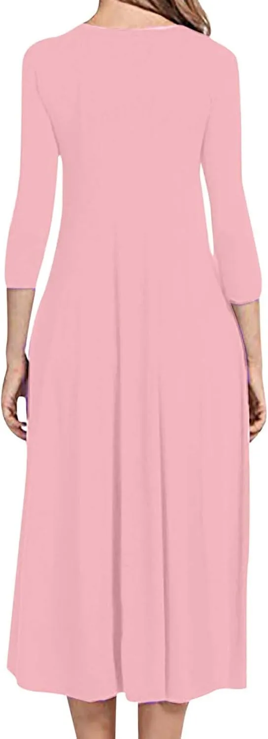 Long Dresses for Women Casual Plus Size Solid 3/4 Sleeve Loose Fit Ruffle Flowy Maxi Dress Fall Outfits Clothes 2024