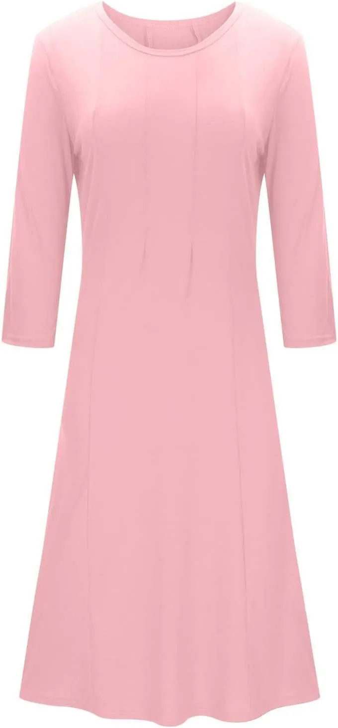 Long Dresses for Women Casual Plus Size Solid 3/4 Sleeve Loose Fit Ruffle Flowy Maxi Dress Fall Outfits Clothes 2024