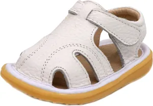 LONSOEN Girl's Genuine Leather Sandals Closed-toe Princess Dress Sandal Shoes