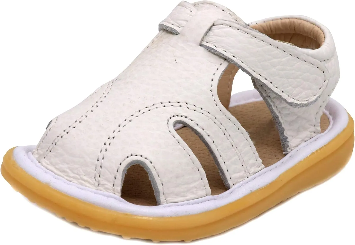 LONSOEN Girl's Genuine Leather Sandals Closed-toe Princess Dress Sandal Shoes