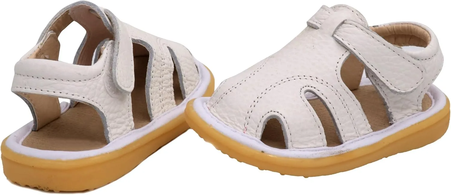 LONSOEN Girl's Genuine Leather Sandals Closed-toe Princess Dress Sandal Shoes