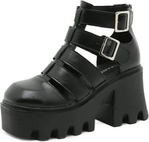 Lossarye Women's Leather Platform Closed Toe Fisherman Sandals with Adjustable Ankle Buckle High Top Non-Slip Lug Sole Gladiator Sandals Chunky Heel Roman Beach Sandals