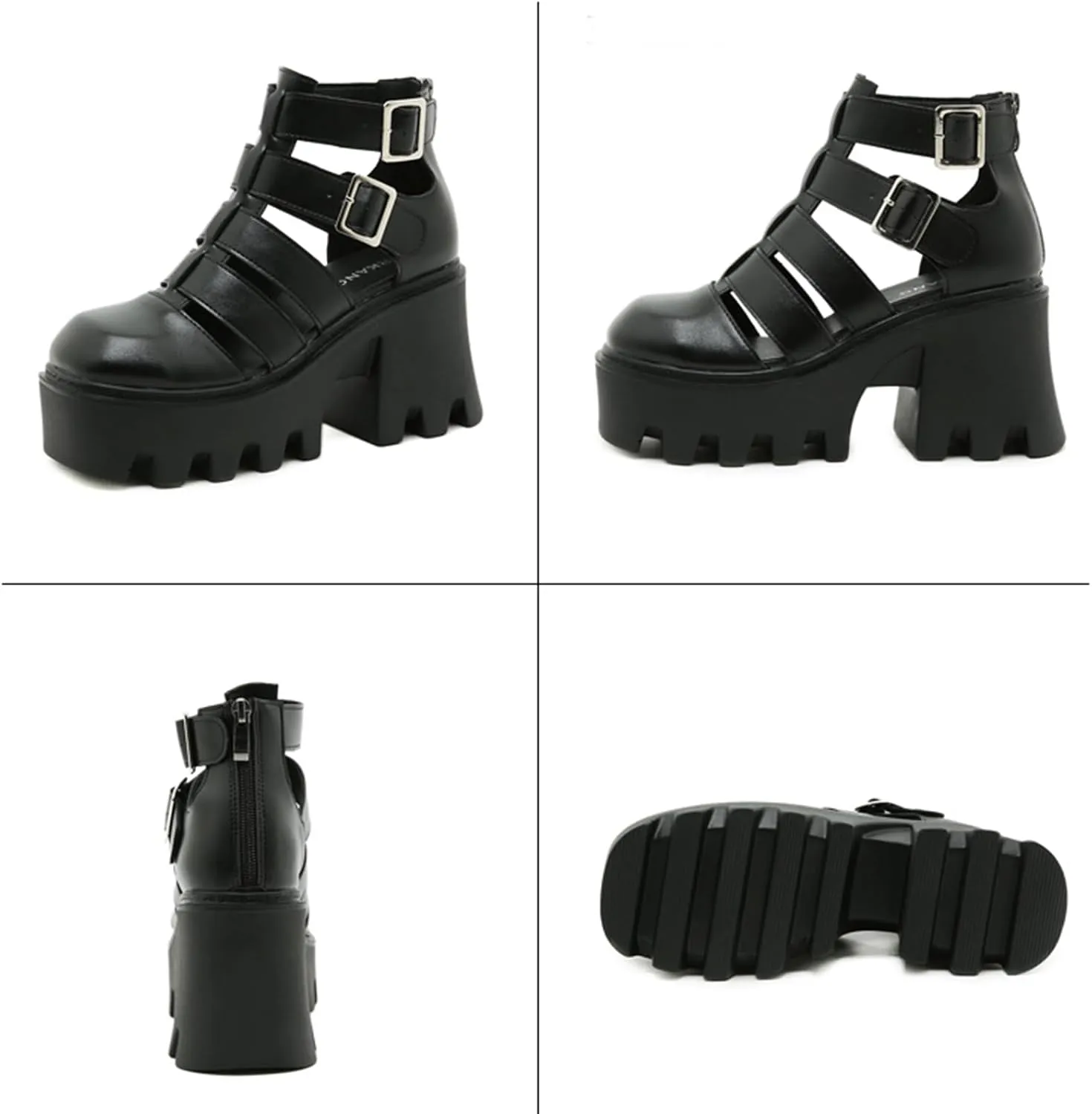Lossarye Women's Leather Platform Closed Toe Fisherman Sandals with Adjustable Ankle Buckle High Top Non-Slip Lug Sole Gladiator Sandals Chunky Heel Roman Beach Sandals
