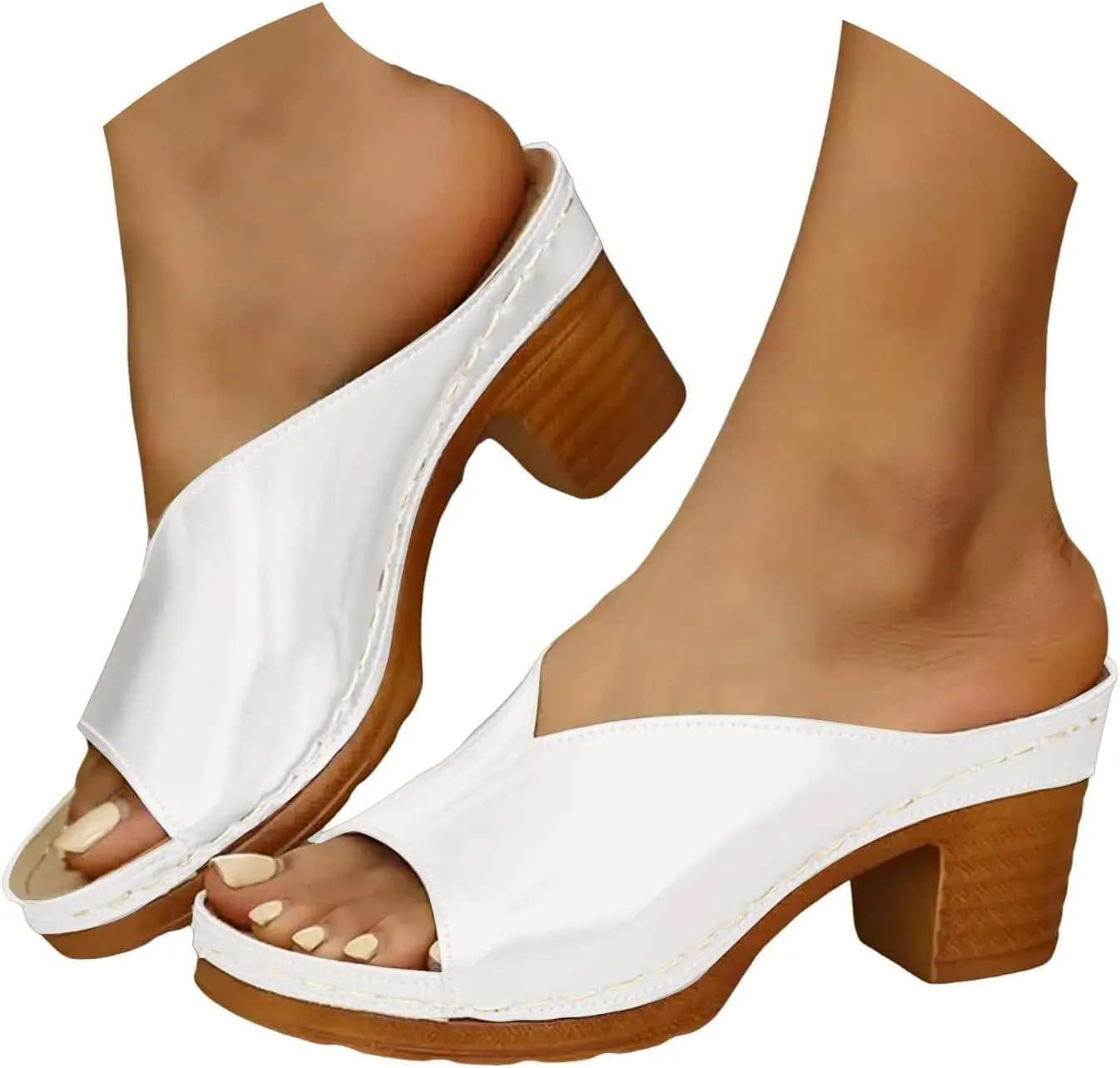 Low Chunky Heels for Women Comfortable Open Toe Sandals Slip on Fashion Wedding Party Dress Shoes Casual Summer Classic Colors Block Slippers