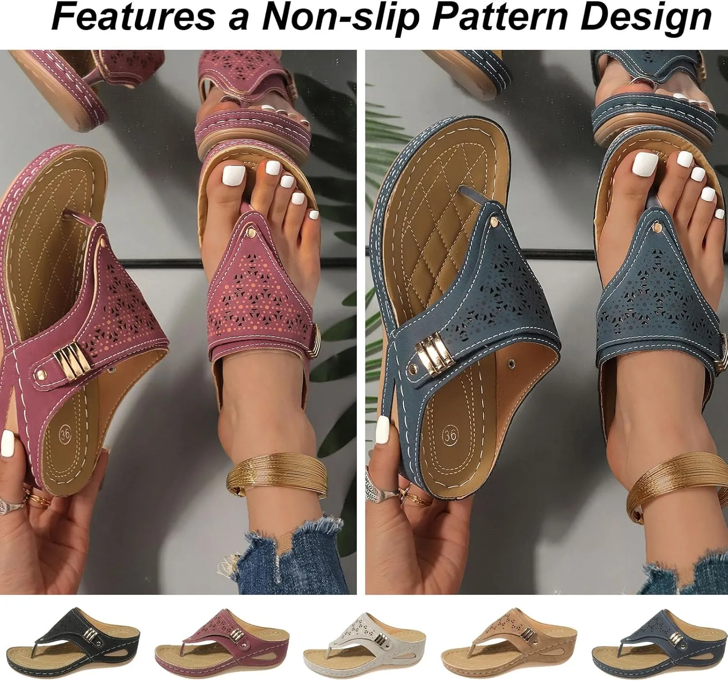 Lublanca Sandals For Women, Avylays Orthopedic Bohemian Slippers, Avylays Orthopedic Sandals, Non-slip Breathable Slippers Suitable, Women’s Thick-Soled Wedge Heel Slipper